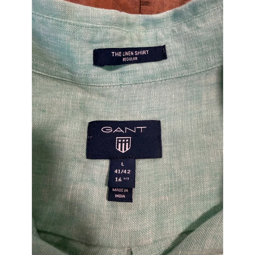 Gant Mens Regular Fit Linen Short Sleeve Button Down Shirt Green Large 3040621 - Picture 5 of 11